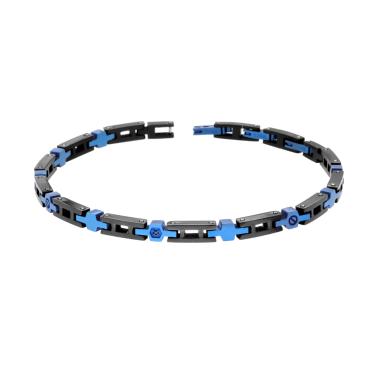 Bracciale Uomo Catena Imperniata altenata Blu con Cubic Zirconia Nero in ACCIAIO colore Nero