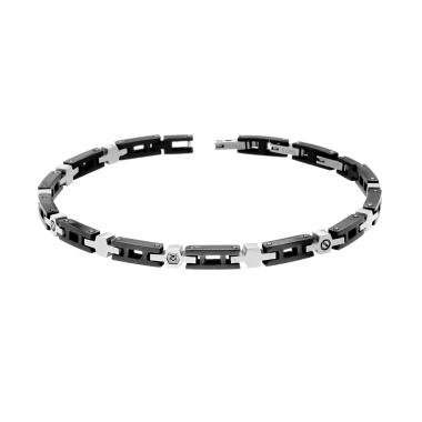 Bracciale Uomo Catena Imperniata altenata Nero con Cubic Zirconia Nero in ACCIAIO