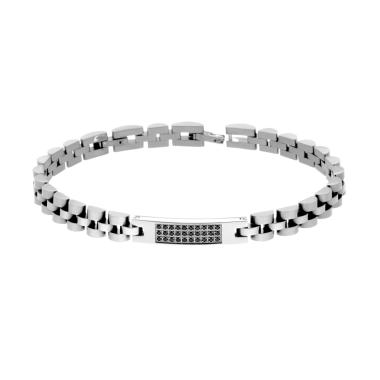 Bracciale Uomo Catena Imperniata con Targa e Cubic Zirconia Neri in ACCIAIO