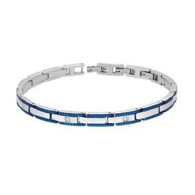 Bracciale Uomo Catena Imperniata Blu con Cubic Zirconia Bianchi in ACCIAIO