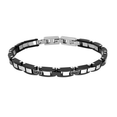 Bracciale Uomo Catena Imperniata altenata Nero con Cubic Zirconia Neri in ACCIAIO