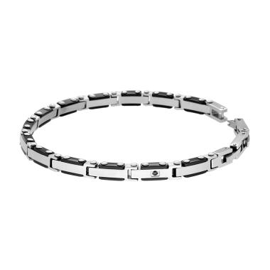 Bracciale Uomo Catena Imperniata altenata Nero con Cubic Zirconia Nero in ACCIAIO