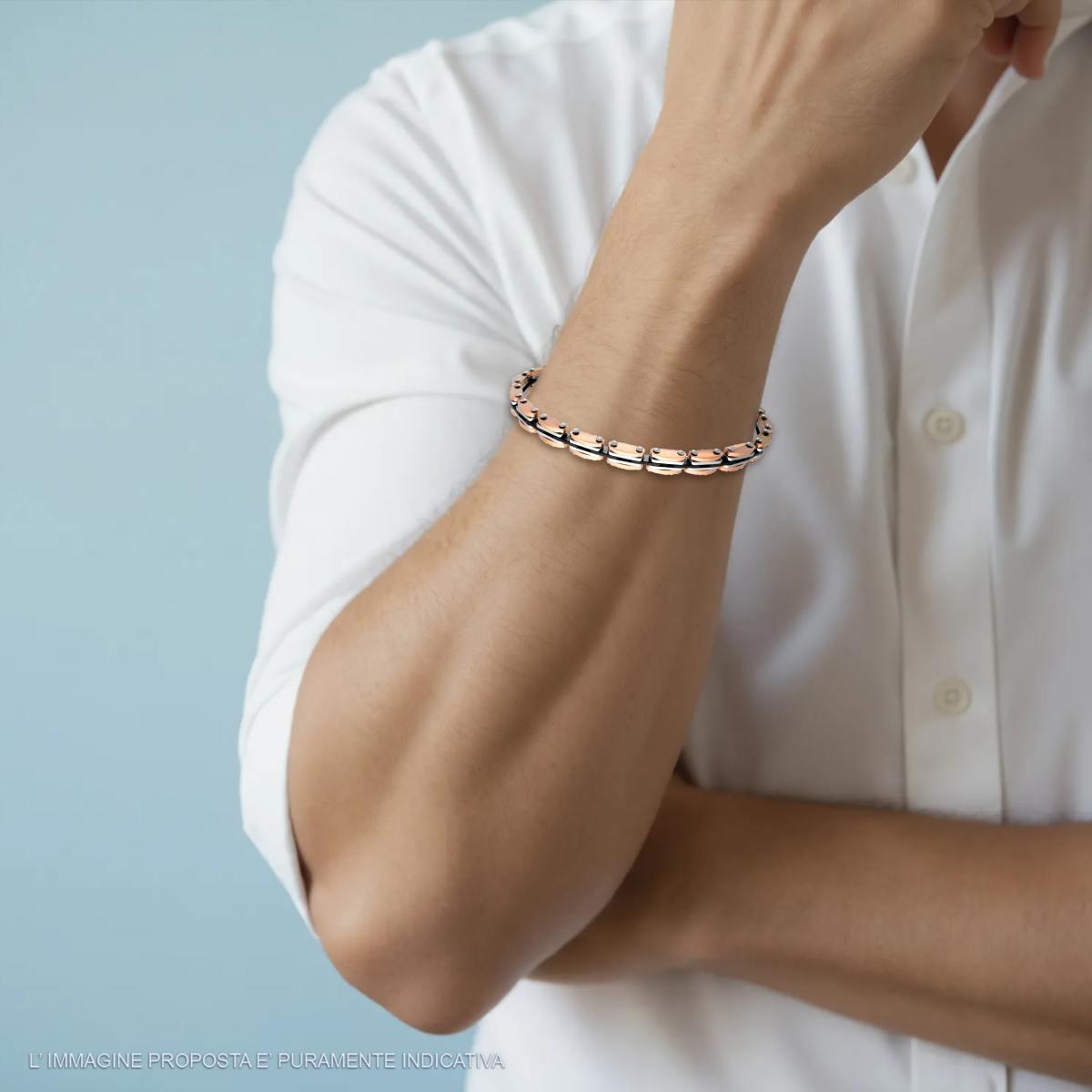 Bracciale Uomo Maglia Imperniata Nero e Rosa in ACCIAIO