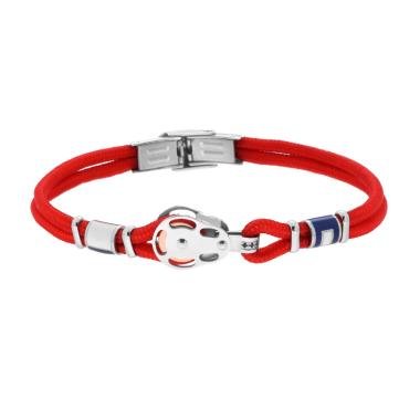 Bracciale Uomo in Cordoncino colore Rosso con Carrucola e Smalto Multicolor in ACCIAIO