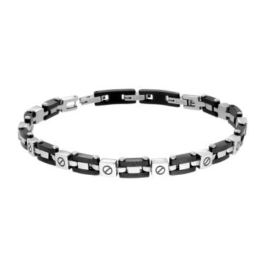 Bracciale Uomo Catena Imperniata altenata Nero in ACCIAIO