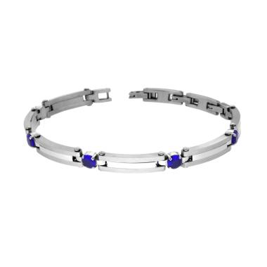 Bracciale Uomo Catena Imperniata con Cubic Zirconia Blu in ACCIAIO