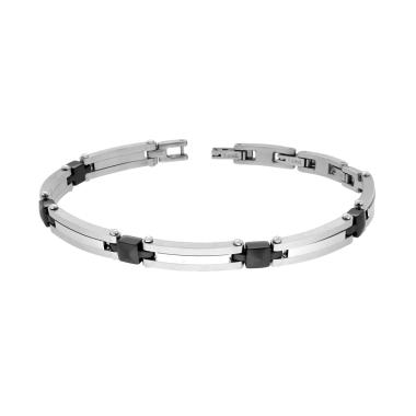 Bracciale Uomo Catena Imperniata con Ceramica Nera in ACCIAIO