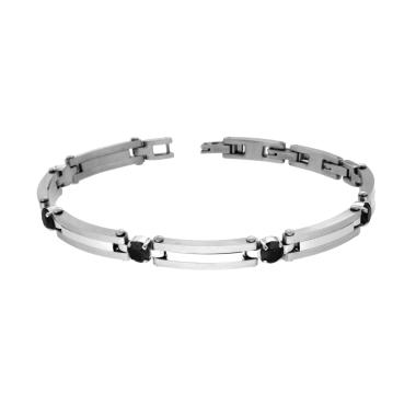 Bracciale Uomo Catena Imperniata con Cubic Zirconia Neri in ACCIAIO