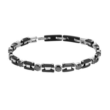 Bracciale Uomo Catena Imperniata altenata Nero con Cubic Zirconia Neri in ACCIAIO