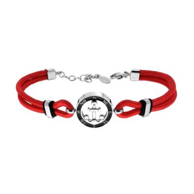 Bracciale Uomo in Cordoncino colore Rosso con Ancora e Smalto Nero in ACCIAIO