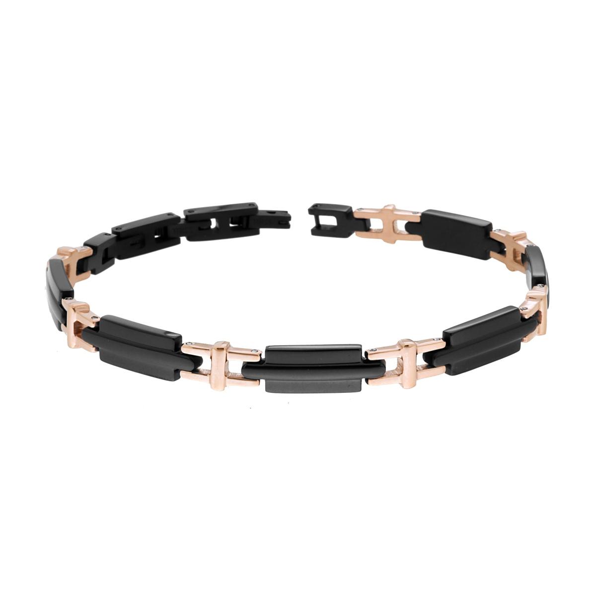 Bracciale Uomo Maglia Imperniata Nero e Rosa in ACCIAIO colore Nero