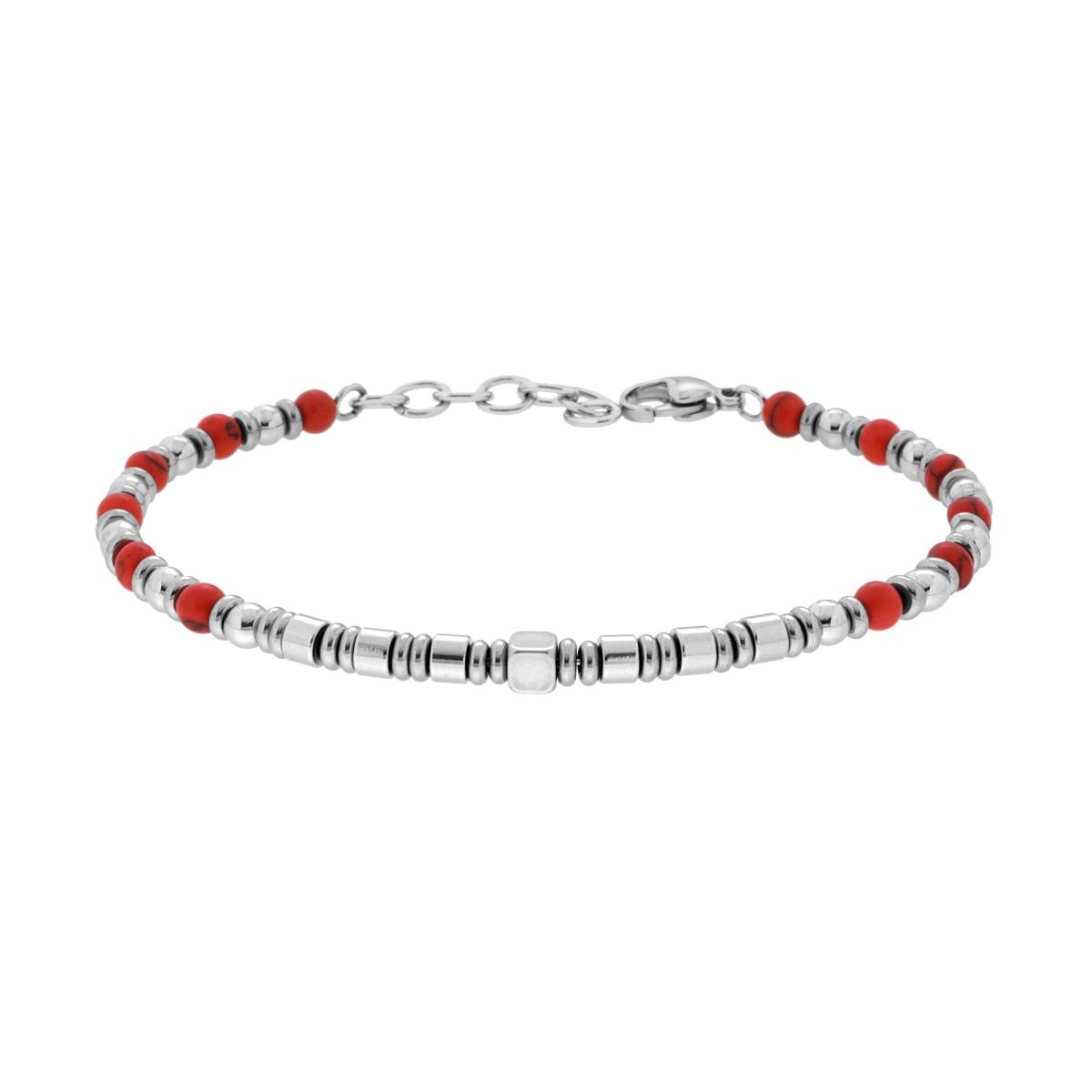 Bracciale Catena con Pietre colore Rosso Diaspro e Accessori in ACCIAIO