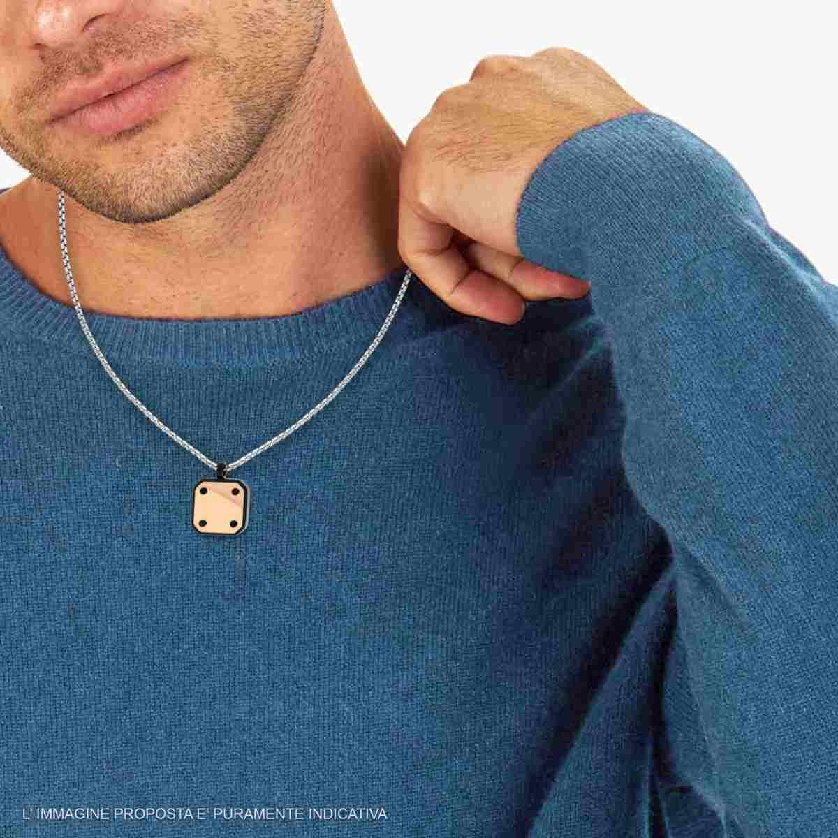 Collana Uomo Catena Veneziana Tonda con Piastra Quadrata Rosa e Nero in ACCIAIO