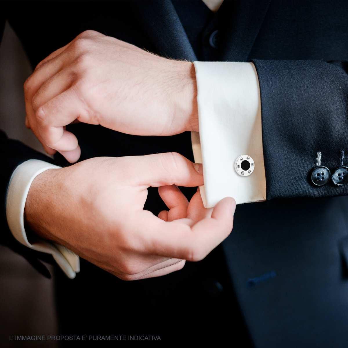 Accessori Gemelli Uomo forma Tonda con Onice Nero mm 14 in ACCIAIO