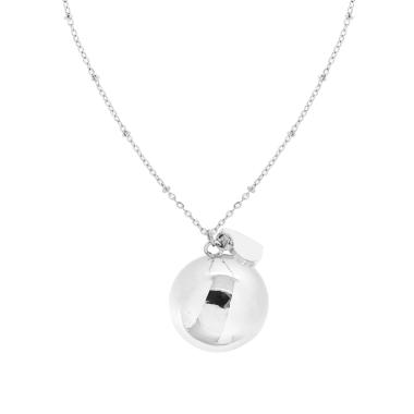 Collana Catena Forzatina Diamantata con Chiama Angeli mm 25 e Cuore in ACCIAIO