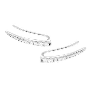 Orecchini Ear Cuff Sali Orecchio Barretta Degrade con Cubic Zirconia Bianchi in ARGENTO 925 Galvanica Rodio