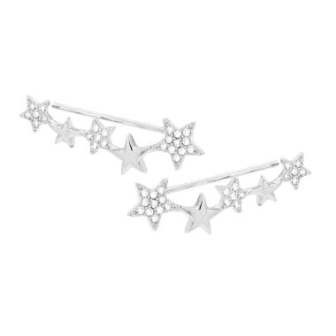 Orecchini Ear Cuff Sali Orecchio con Stelle e Cubic Zirconia Bianchi in ARGENTO 925 Galvanica Rodio