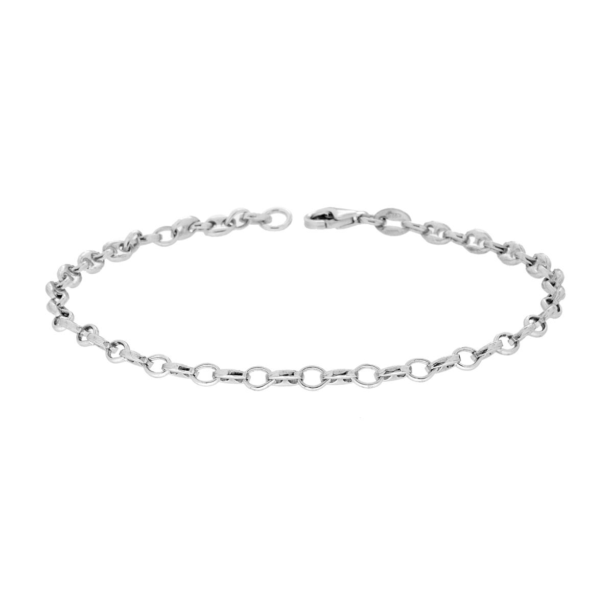 Bracciale Catena Marinara sezione mm 3.4 lunghezza cm 19 in ARGENTO 925 Galvanica Rodio