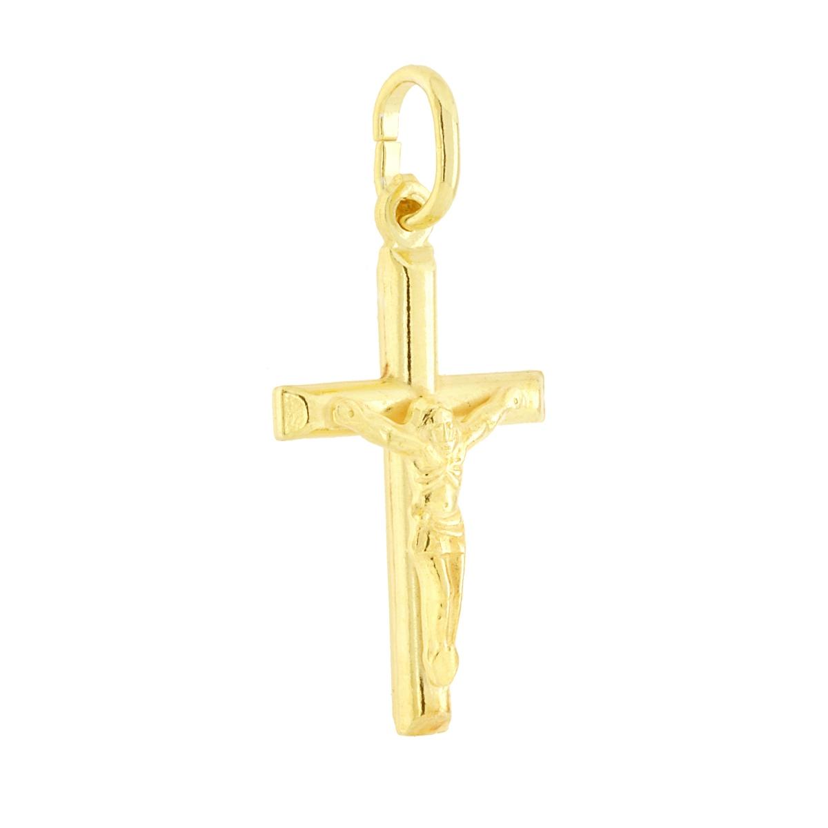Ciondolo Croce con Gesù Cristo in ARGENTO 925 Galvanica Oro