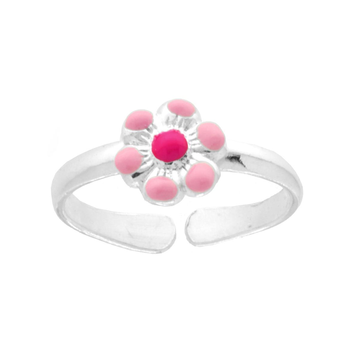 Anello Bimba con Fiore smalto Rosa in ARGENTO 925