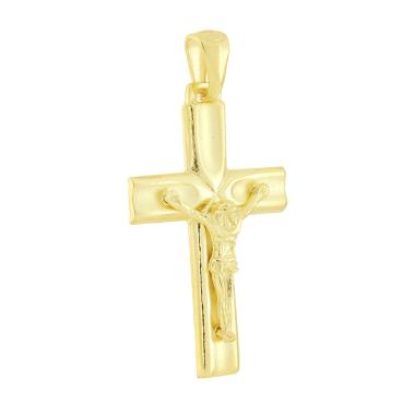 Ciondolo Croce con Gesu Cristo in ARGENTO 925 Galvanica Oro