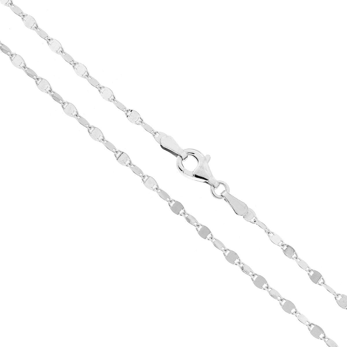 Catena Forzatina a Specchio Diamantata sezione 2.2 lunghezza cm 50 in ARGENTO 925 Galvanica Rodio