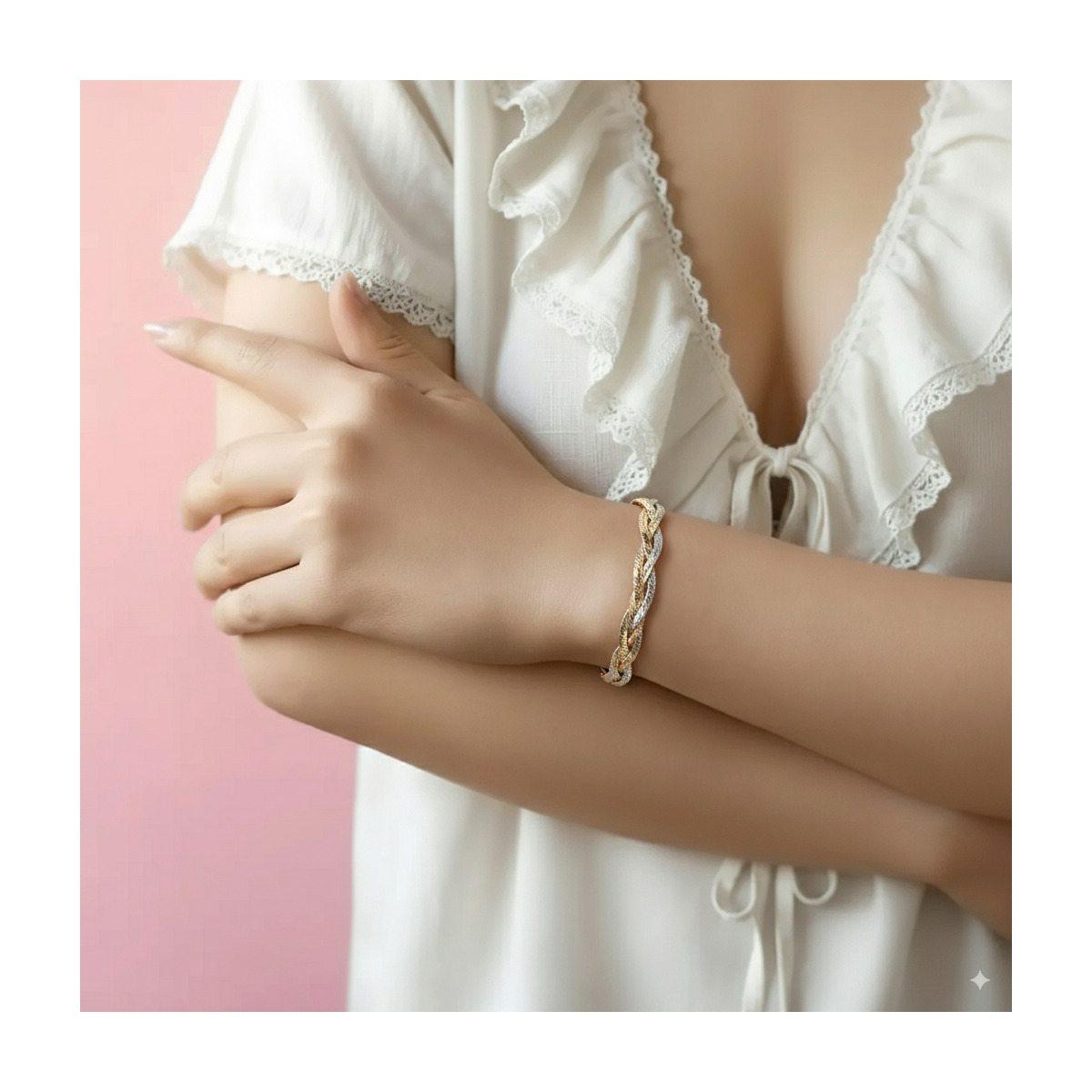 Bracciale Treccia Catena Magik in ARGENTO 925 Galvanica Rodio Oro e Rosa