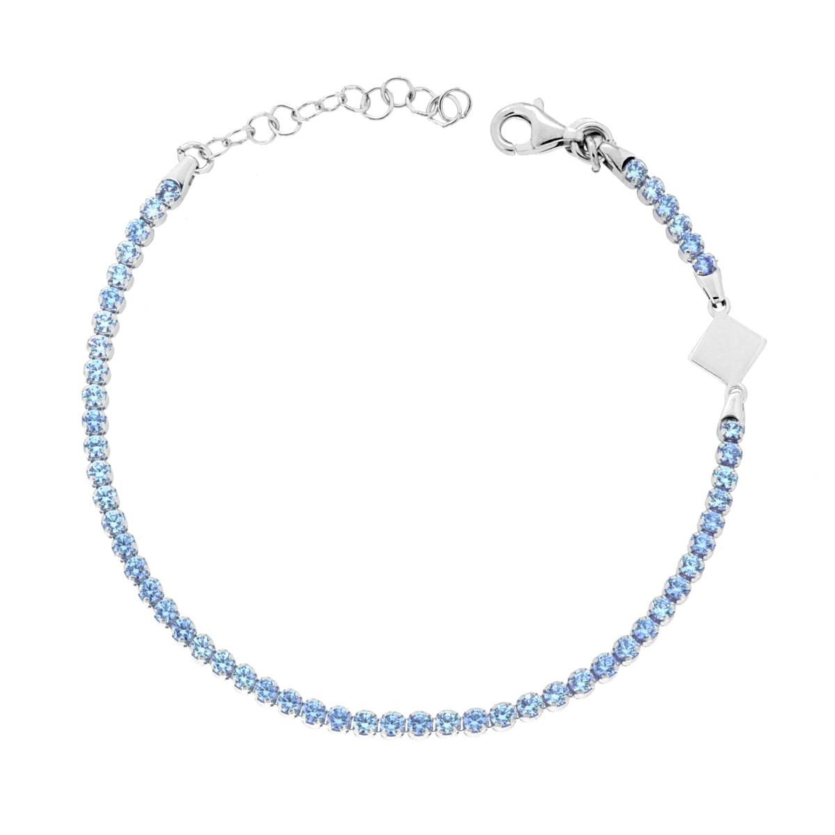 Bracciale Tennis con Cubic Zirconia Acquamarina con Piastrina Quadrata in ARGENTO 925 Galvanica Rodio