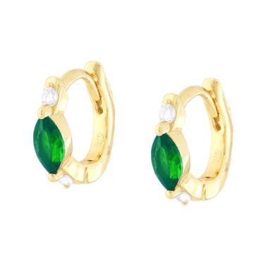 Orecchini Cerchio Scattino con Marquise Verde Smeraldo e Cubic Zirconia Bianchi in ARGENTO 925 Galvanica Oro