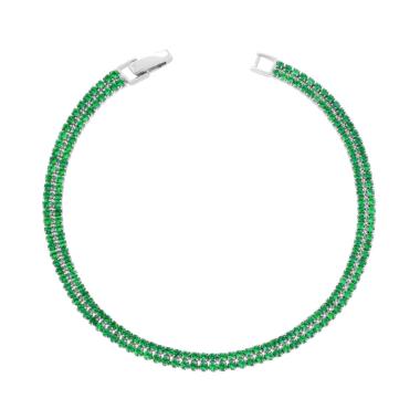 Bracciale due fili Tennis con Cubic Zirconia Verde Smeraldo in ARGENTO 925 Galvanica Rodio