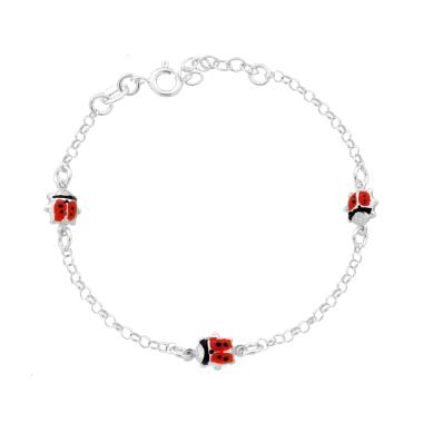 Bracciale Bimbo Bimba Catena Rolo con Coccinelle Smalto Rosso in ARGENTO 925