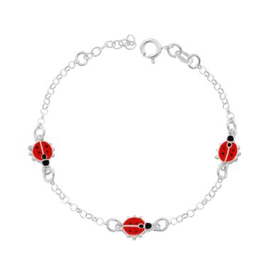 Bracciale Bimbo Bimba Catena Rolo con Coccinelle Smalto Rosso in ARGENTO 925