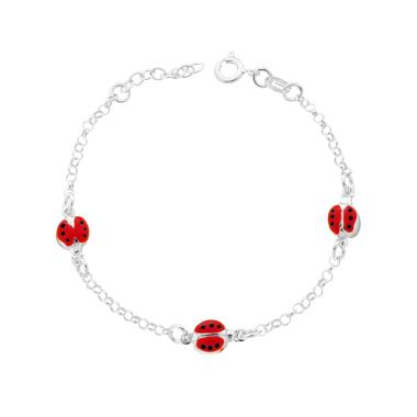 Bracciale Bimbo Bimba Catena Rolo con Coccinelle Smalto Rosso in ARGENTO 925