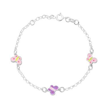 Bracciale Bimbo Bimba Catena Rolo Farfalle con smalto Multicolor in ARGENTO 925