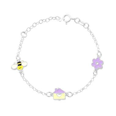 Bracciale Bimbo Bimba Catena Rolo Ape Casetta Fiore con smalto Multicolor in ARGENTO 925