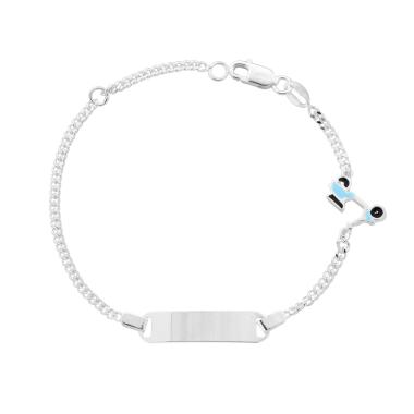 Bracciale Bimbo Bimba Catena Grumetta Diamantata con Targa Rettangolare e Vespa Smalto Azzurro in ARGENTO 925