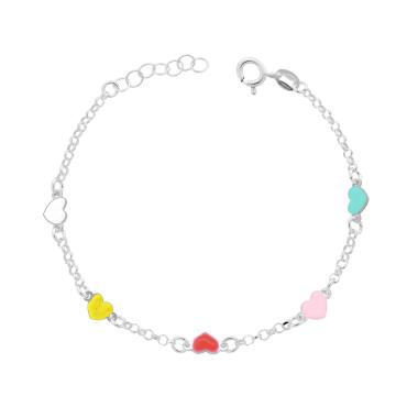 Bracciale Bimbo Bimba Catena Rolo Diamantata Cuori con smalto Multicolor in ARGENTO 925