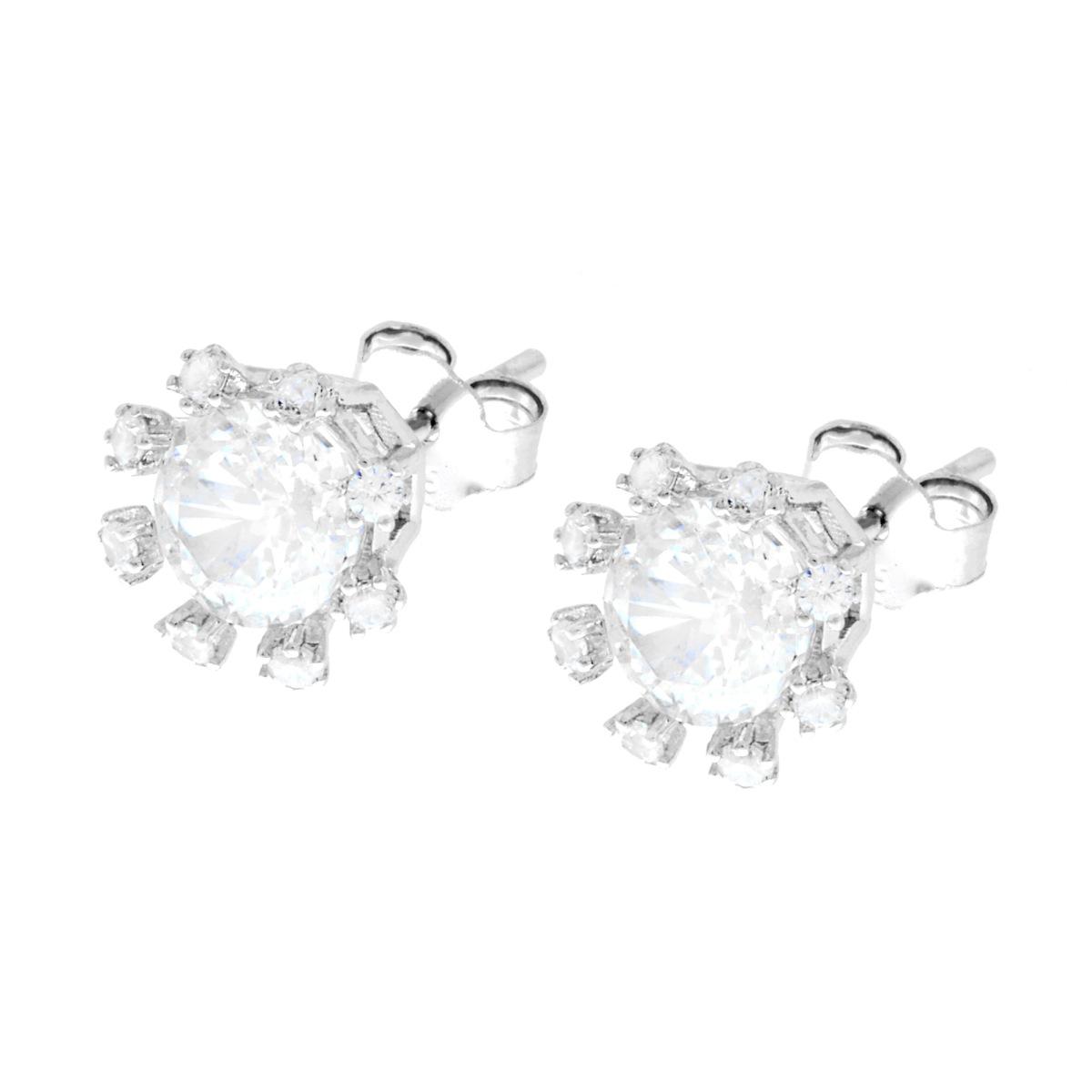 Orecchini Punto Luce con Griffe Fiorite con Cubic Zirconia Bianchi in ARGENTO 925 Galvanica Rodio