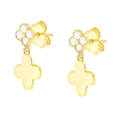 Orecchini Fiori e Cubic Zirconia Bianchi in ARGENTO 925 Galvanica Oro