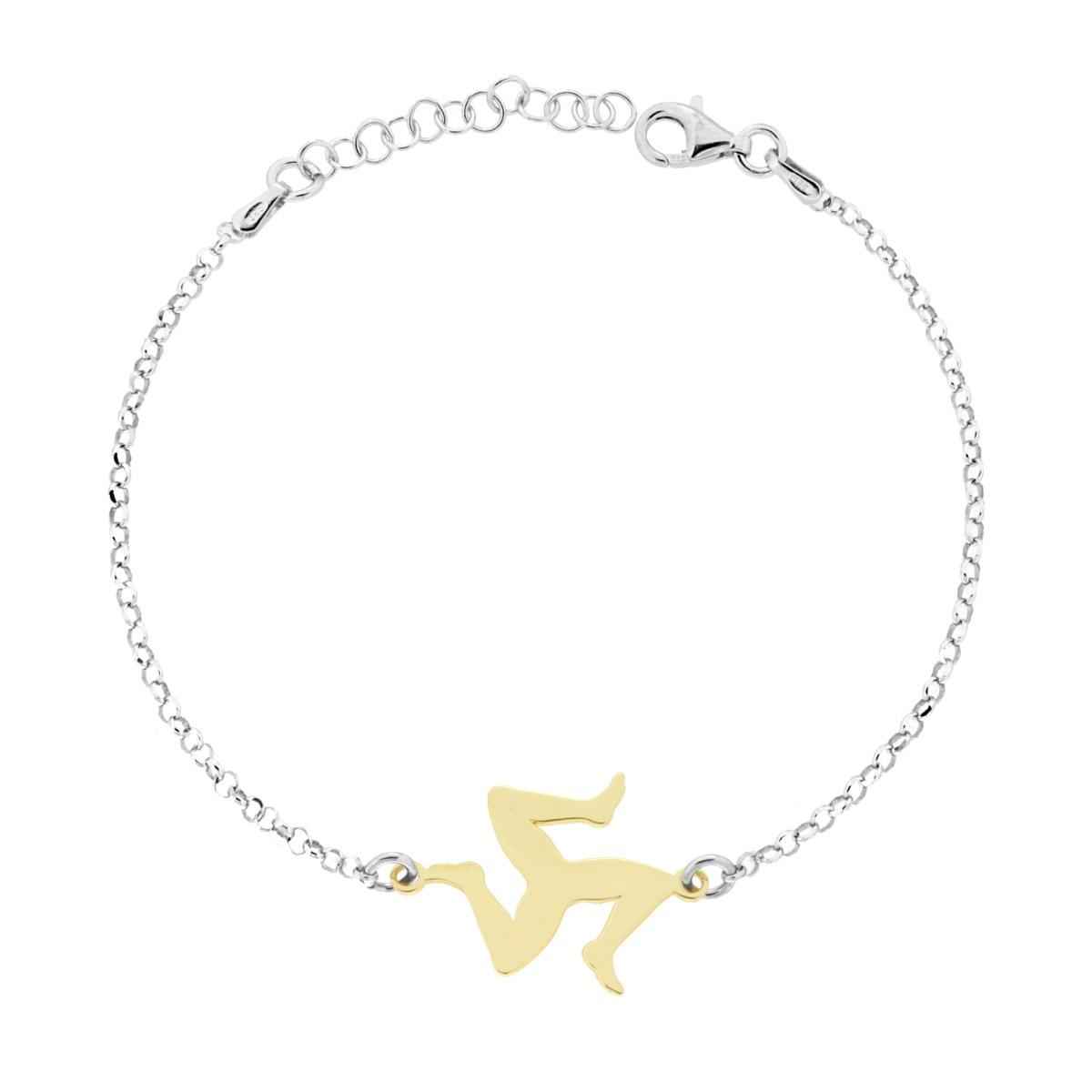 Bracciale Catena Rolo Diamantata con Trinacria mm 18 in ARGENTO 925 Galvanica Rodio e Oro