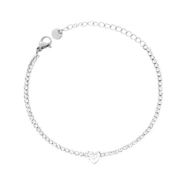 Bracciale Tennis con Cuore centrale Bianco e Cubic Zirconia Bianchi in ACCIAIO