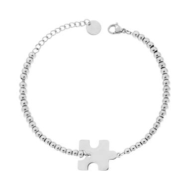 Bracciale Catena con Palline e Tassello di Puzzle in ACCIAIO