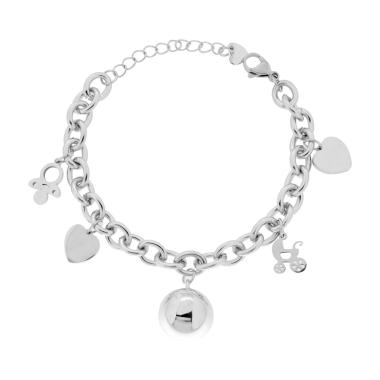 Bracciale Catena Forzatina con Chiama Angeli Cuori Carrozzina e Ciuccio plain pendenti in ACCIAIO