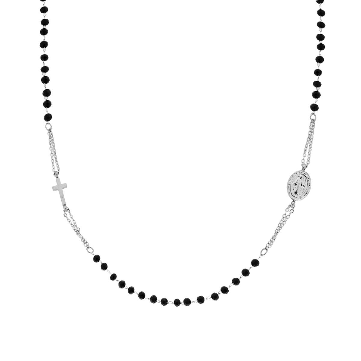 Collana Rosario Girocollo cm 55+5 con Grani Crystal colore Nero mm 3.2 in ACCIAIO