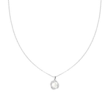 Collana Catena Forzatina Diamantata con Perla contornata da Crystal Bianchi in ACCIAIO