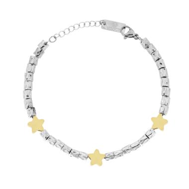 Bracciale Catena con Cilindri Martellati e Stelle colore Oro in ACCIAIO