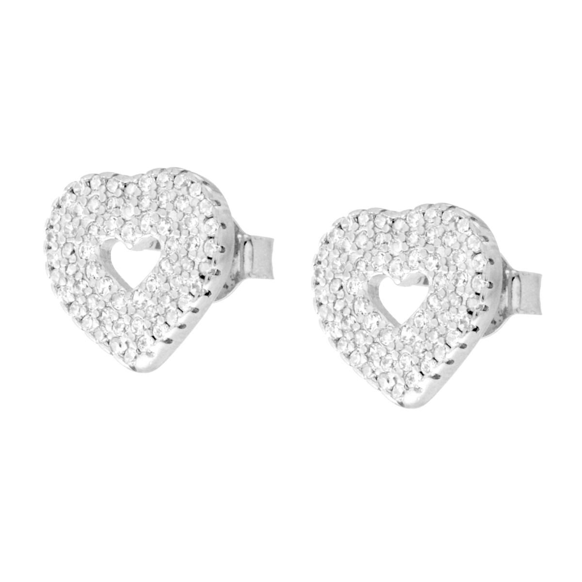 Orecchini Cuore con Cubic Zirconia Bianchi in ARGENTO 925 Galvanica Rodio