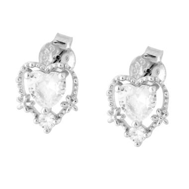 Orecchini Cuore con Cubic Zirconia Bianchi in ARGENTO 925 Galvanica Rodio