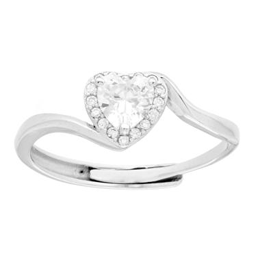 Anello Cuore Bianco contornato da Cubic Zirconia Bianchi in ARGENTO 925 Galvanica Rodio