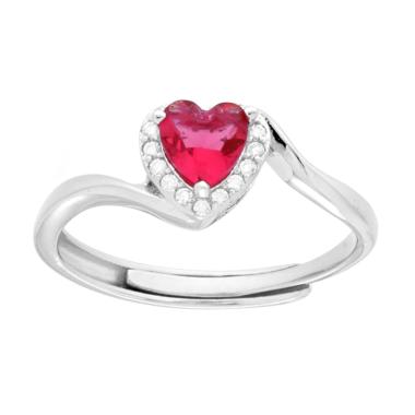 Anello Cuore Rosso Rubino contornato da Cubic Zirconia Bianchi in ARGENTO 925 Galvanica Rodio